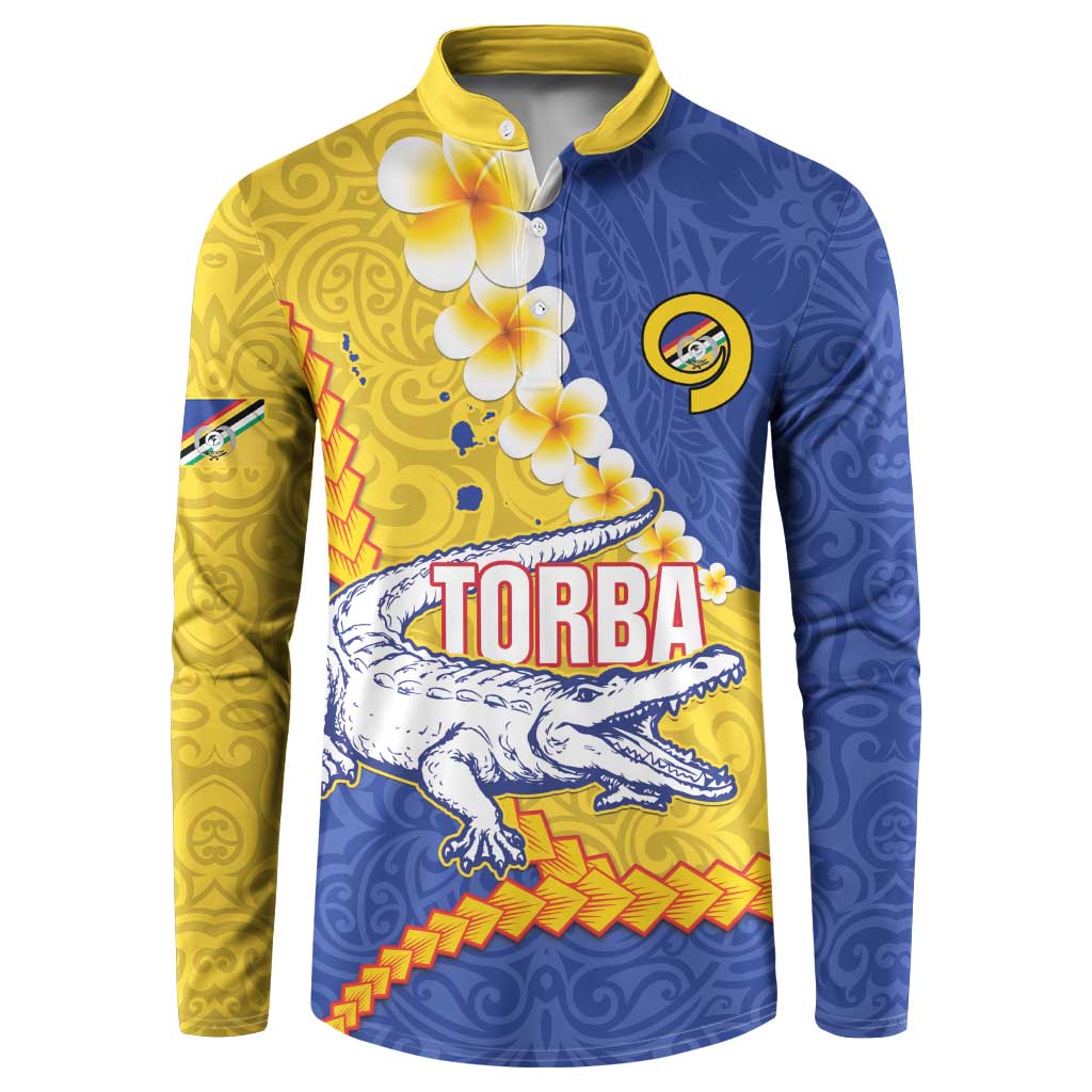 Torba Province Button Sweatshirt Vanuatu Pattern Crocodile - Plumeria Flag Color LT14 Yellow - Polynesian Pride