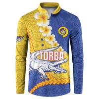 Torba Province Button Sweatshirt Vanuatu Pattern Crocodile - Plumeria Flag Color LT14 Yellow - Polynesian Pride