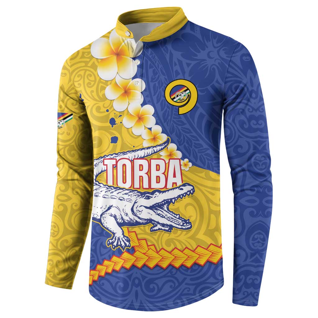Torba Province Button Sweatshirt Vanuatu Pattern Crocodile - Plumeria Flag Color LT14 - Polynesian Pride