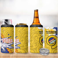 Torba Province 4 in 1 Can Cooler Tumbler Vanuatu Pattern Crocodile With Plumeria Flag Color