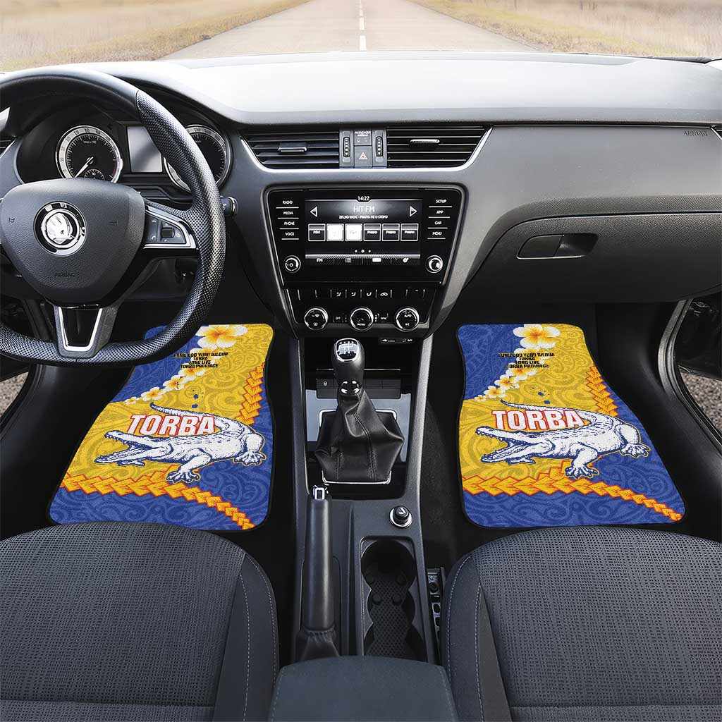Torba Province Car Mats Vanuatu Pattern Crocodile - Plumeria Flag Color LT14 Set 2pcs - Front Yellow - Polynesian Pride