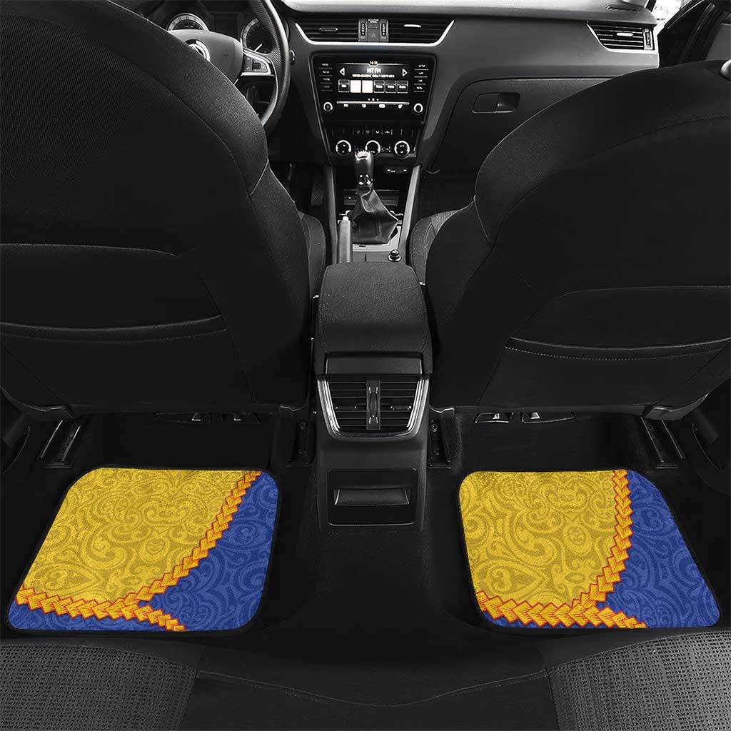 Torba Province Car Mats Vanuatu Pattern Crocodile - Plumeria Flag Color LT14 Set 2pcs - Back Yellow - Polynesian Pride