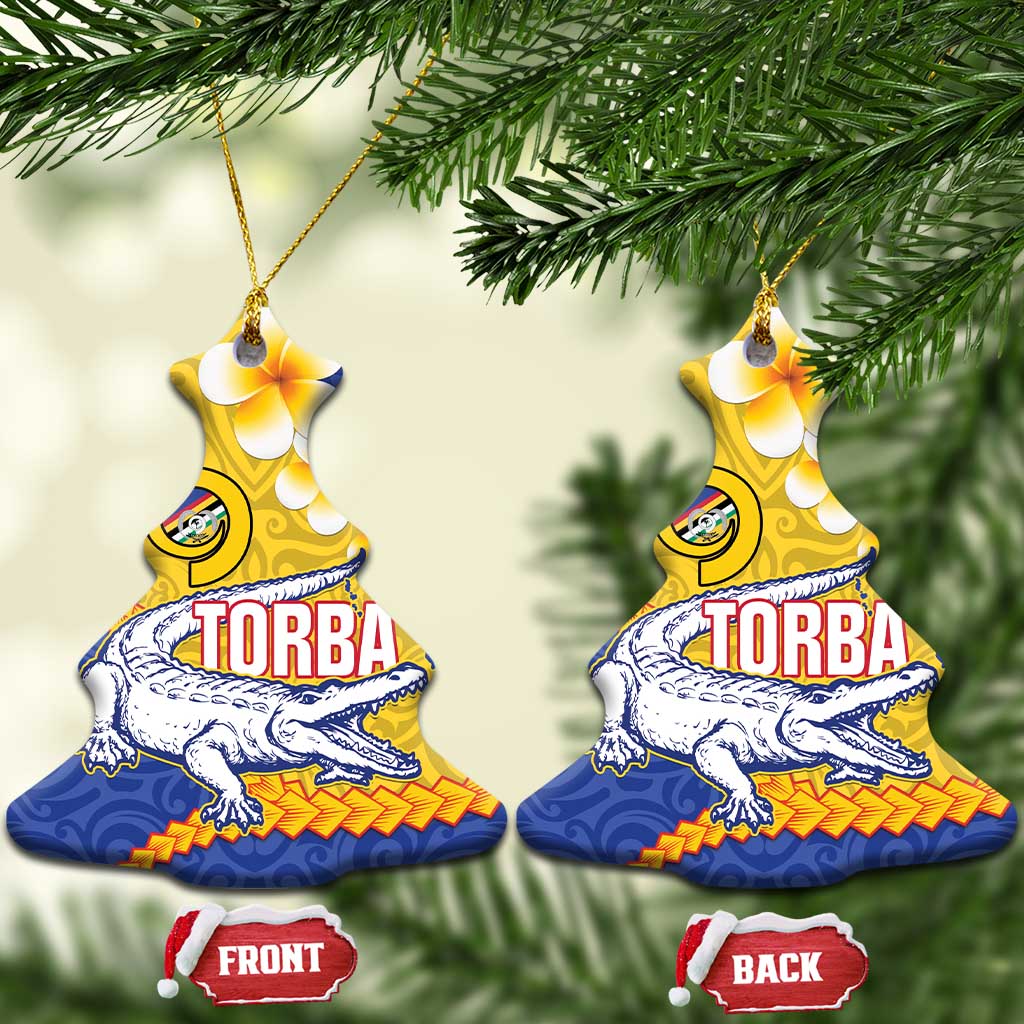 Torba Province Ceramic Ornament Vanuatu Pattern Crocodile - Plumeria Flag Color LT14 Christmas Tree Yellow - Polynesian Pride