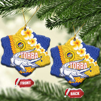 Torba Province Ceramic Ornament Vanuatu Pattern Crocodile - Plumeria Flag Color LT14 Snow Flake Yellow - Polynesian Pride