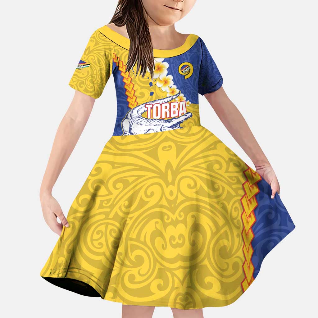 Torba Province Family Matching Puletasi and Hawaiian Shirt Vanuatu Pattern Crocodile - Plumeria Flag Color LT14 Daughter's Dress Yellow - Polynesian Pride