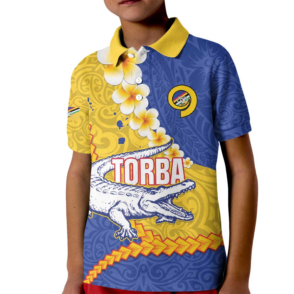 Torba Province Kid Polo Shirt Vanuatu Pattern Crocodile - Plumeria Flag Color