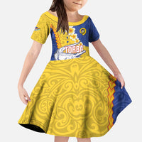 Torba Province Kid Short Sleeve Dress Vanuatu Pattern Crocodile - Plumeria Flag Color