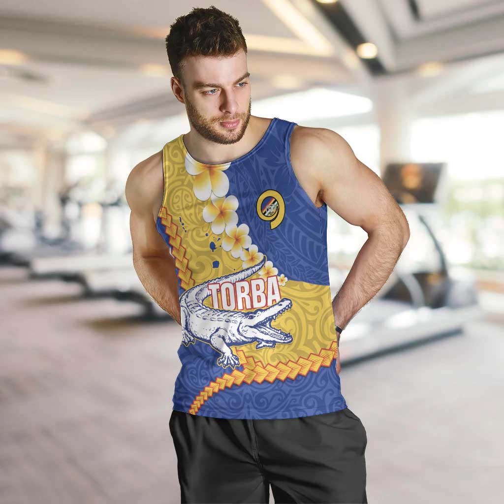 Torba Province Men Tank Top Vanuatu Pattern Crocodile - Plumeria Flag Color LT14 Yellow - Polynesian Pride