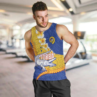 Torba Province Men Tank Top Vanuatu Pattern Crocodile - Plumeria Flag Color LT14 Yellow - Polynesian Pride