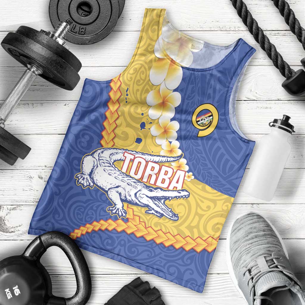 Torba Province Men Tank Top Vanuatu Pattern Crocodile - Plumeria Flag Color LT14 - Polynesian Pride