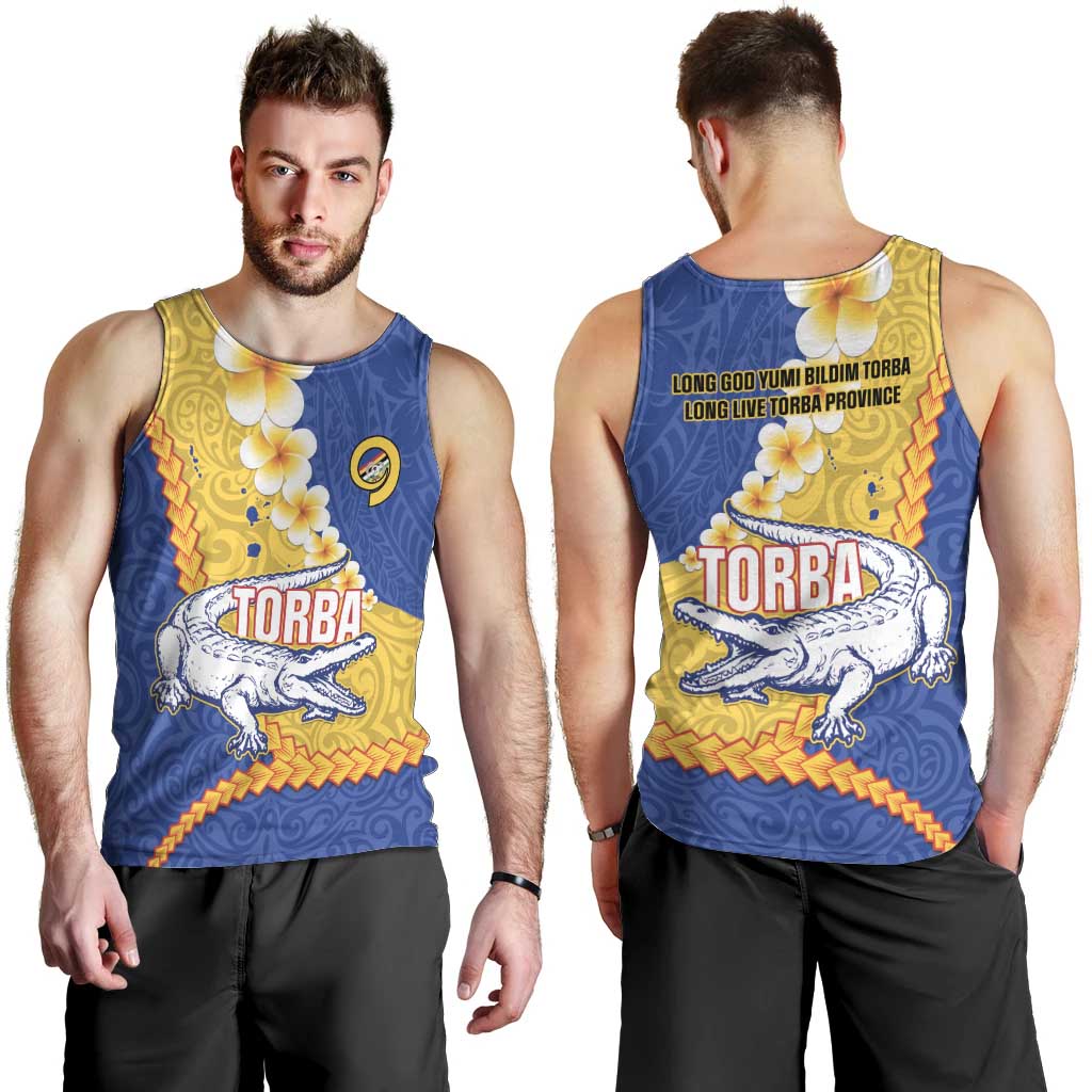 Torba Province Men Tank Top Vanuatu Pattern Crocodile - Plumeria Flag Color LT14 - Polynesian Pride
