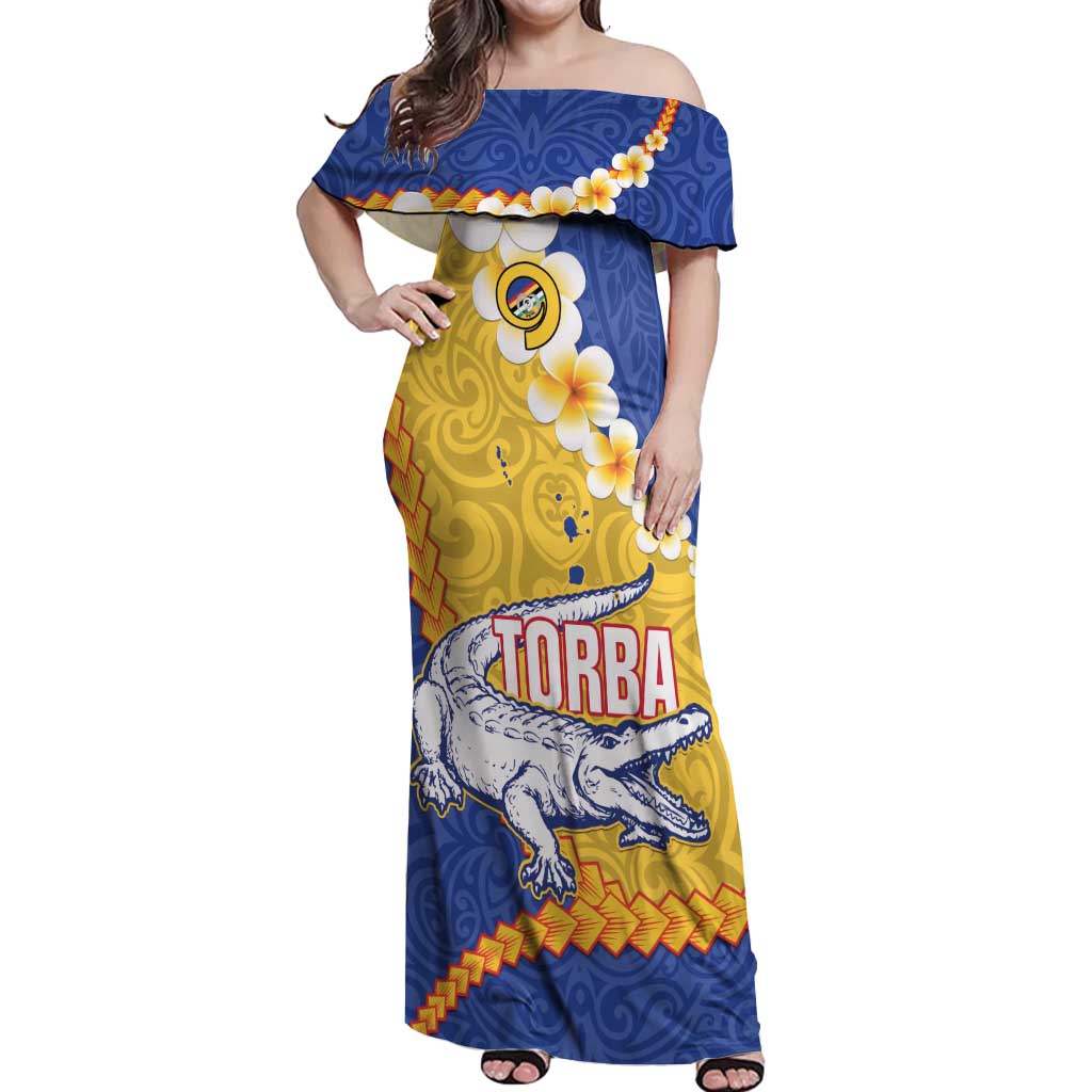 Torba Province Off Shoulder Maxi Dress Vanuatu Pattern Crocodile - Plumeria Flag Color LT14 Women Yellow - Polynesian Pride