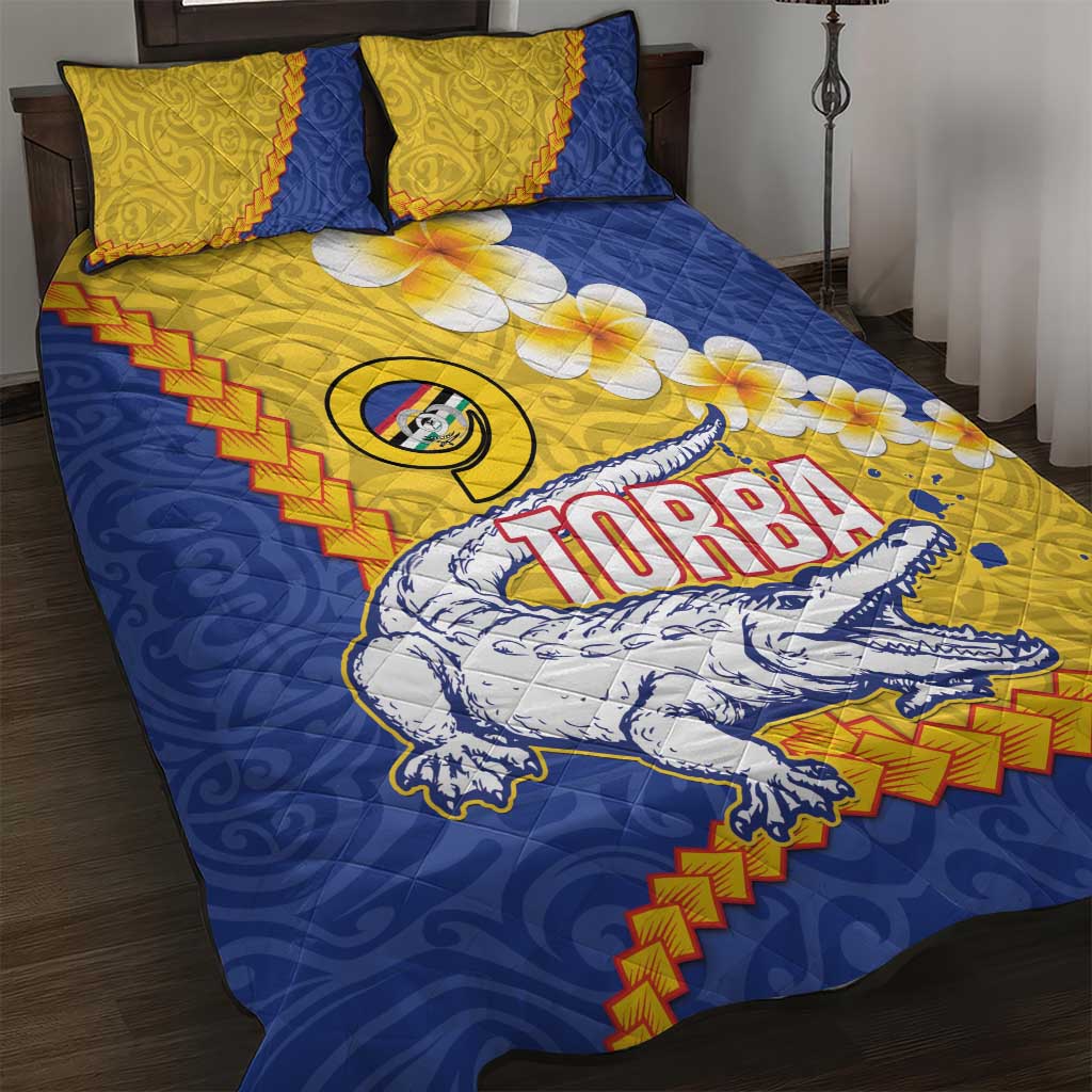 Torba Province Quilt Bed Set Vanuatu Pattern Crocodile - Plumeria Flag Color LT14 Yellow - Polynesian Pride