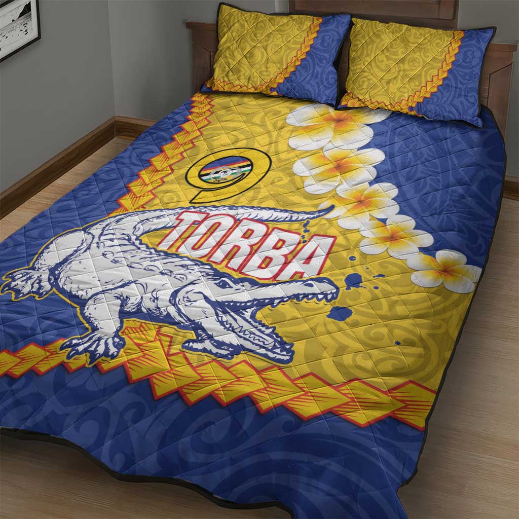 Torba Province Quilt Bed Set Vanuatu Pattern Crocodile - Plumeria Flag Color LT14 - Polynesian Pride