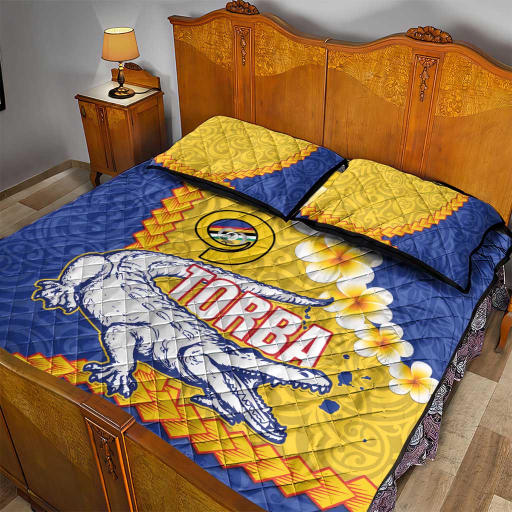Torba Province Quilt Bed Set Vanuatu Pattern Crocodile - Plumeria Flag Color LT14 - Polynesian Pride