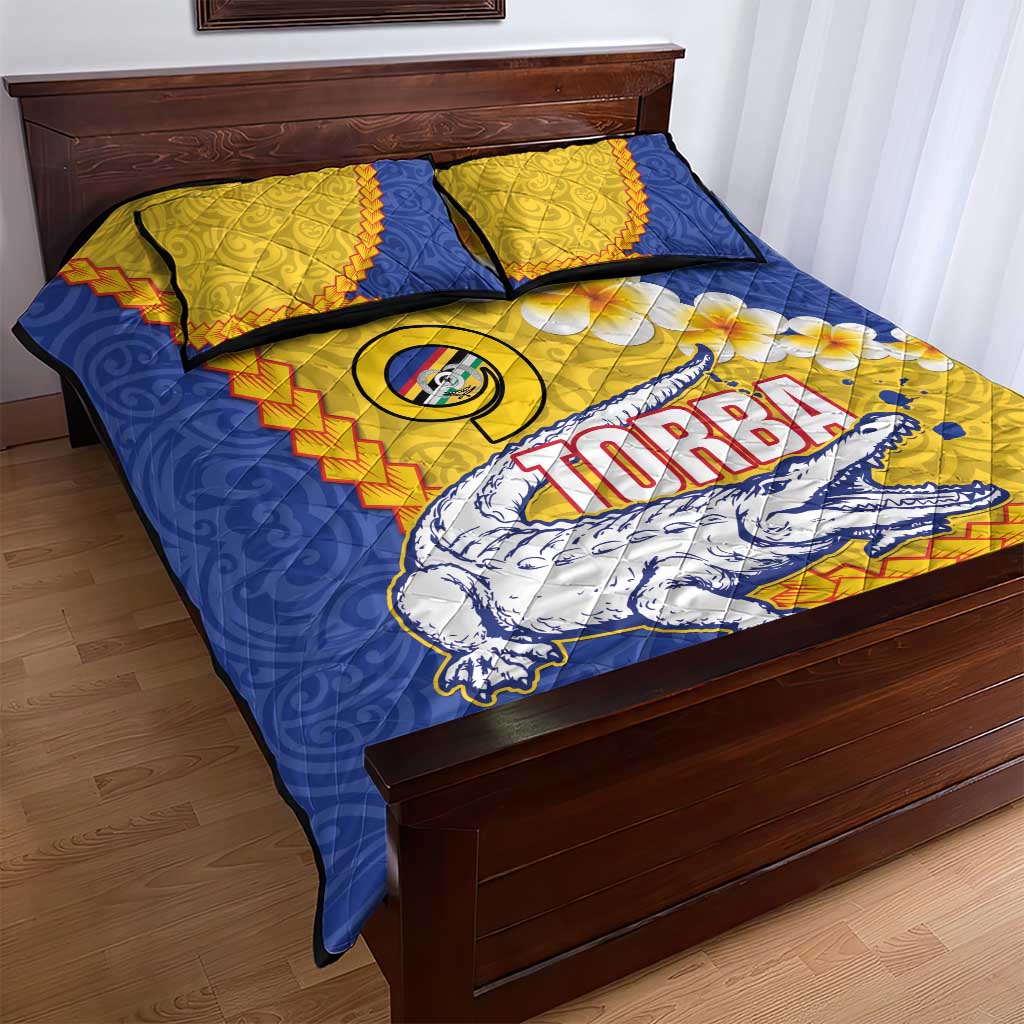 Torba Province Quilt Bed Set Vanuatu Pattern Crocodile - Plumeria Flag Color LT14 - Polynesian Pride