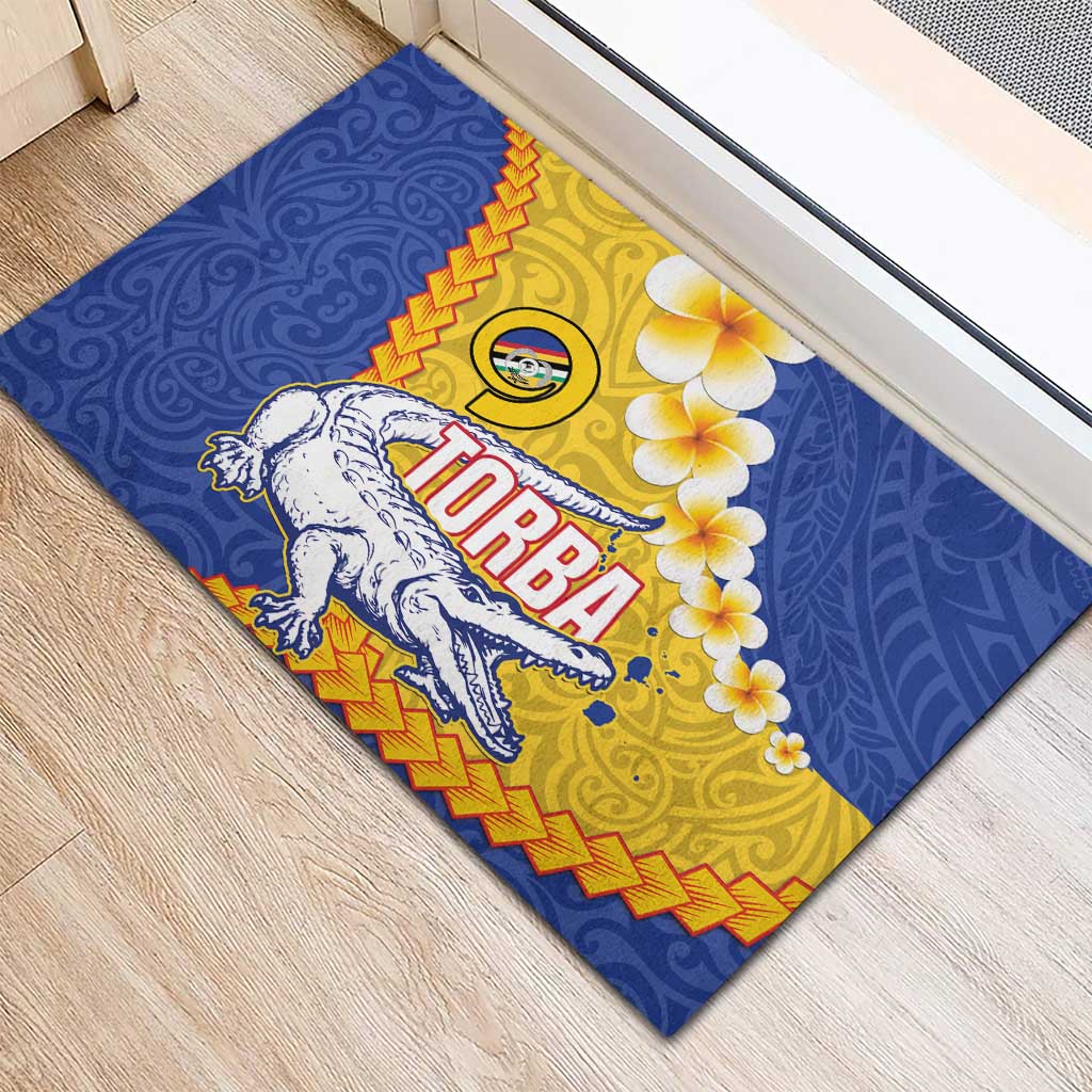 Torba Province Rubber Doormat Vanuatu Pattern Crocodile - Plumeria Flag Color LT14 - Polynesian Pride