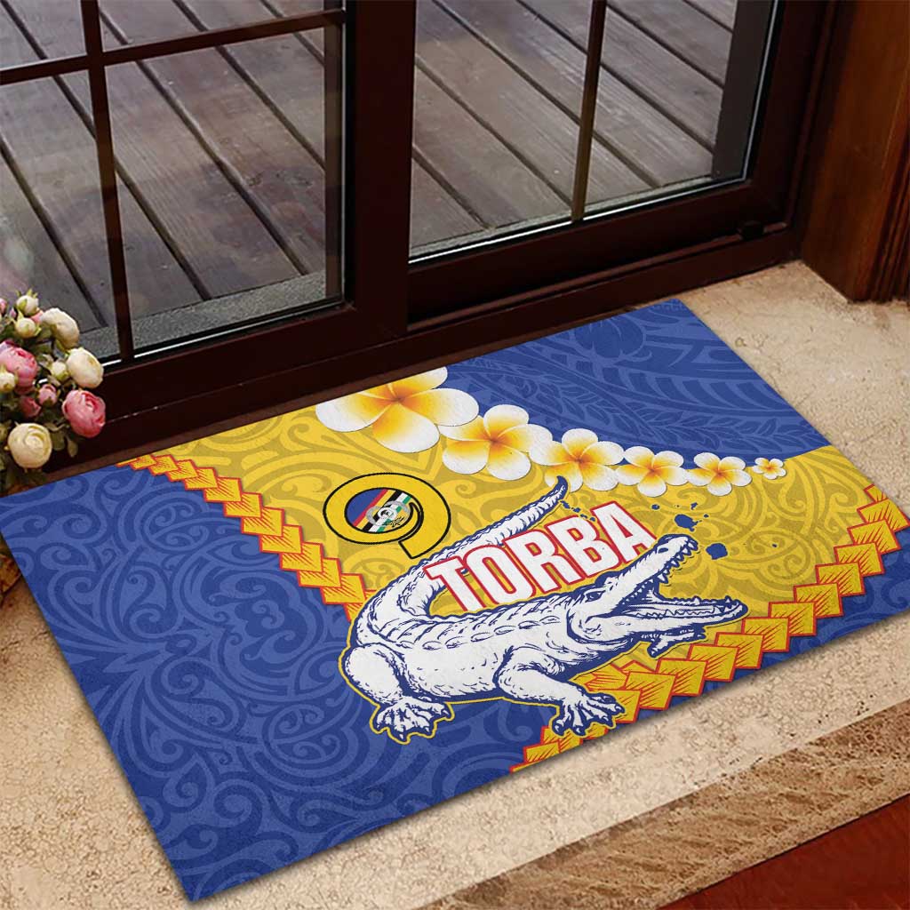 Torba Province Rubber Doormat Vanuatu Pattern Crocodile - Plumeria Flag Color LT14 - Polynesian Pride