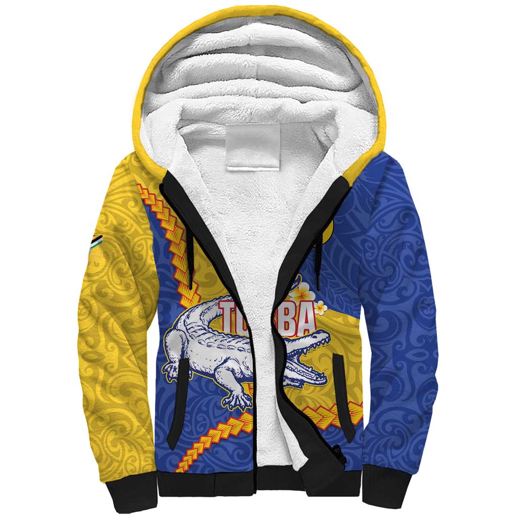 Torba Province Sherpa Hoodie Vanuatu Pattern Crocodile - Plumeria Flag Color LT14 Unisex Yellow - Polynesian Pride