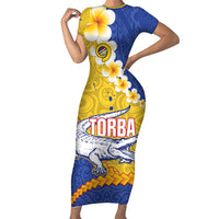 Torba Province Short Sleeve Bodycon Dress Vanuatu Pattern Crocodile - Plumeria Flag Color