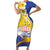 Torba Province Short Sleeve Bodycon Dress Vanuatu Pattern Crocodile - Plumeria Flag Color