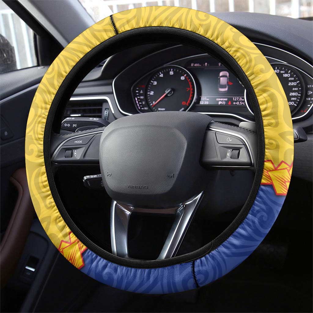 Torba Province Steering Wheel Cover Vanuatu Pattern Crocodile - Plumeria Flag Color LT14 - Polynesian Pride