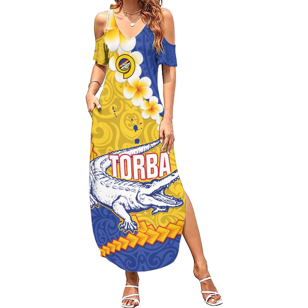 Torba Province Summer Maxi Dress Vanuatu Pattern Crocodile - Plumeria Flag Color LT14 Women Yellow - Polynesian Pride