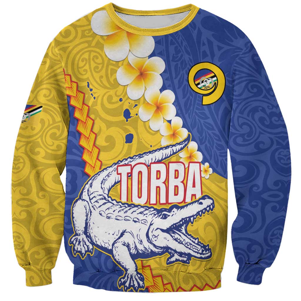 Torba Province Sweatshirt Vanuatu Pattern Crocodile - Plumeria Flag Color LT14 Unisex Yellow - Polynesian Pride