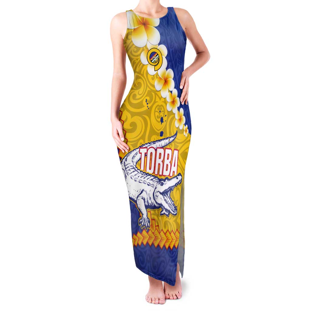 Torba Province Tank Maxi Dress Vanuatu Pattern Crocodile - Plumeria Flag Color LT14 Women Yellow - Polynesian Pride