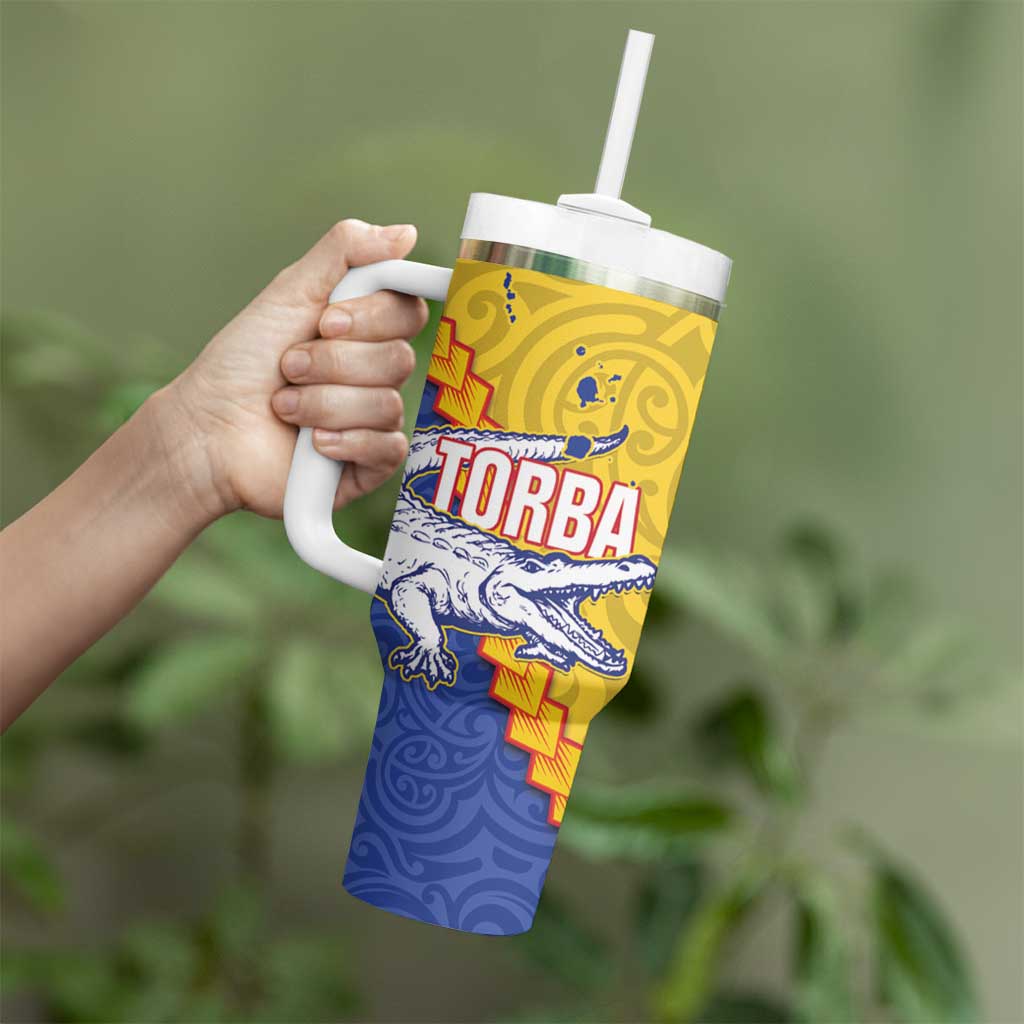 Torba Province Tumbler With Handle Vanuatu Pattern Crocodile With Plumeria Flag Color LT14 - Polynesian Pride