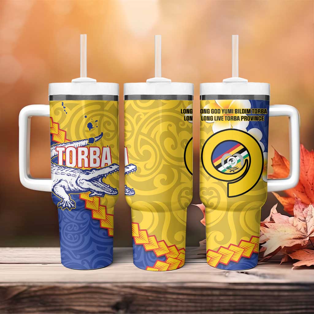 Torba Province Tumbler With Handle Vanuatu Pattern Crocodile With Plumeria Flag Color LT14 - Polynesian Pride