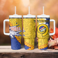 Torba Province Tumbler With Handle Vanuatu Pattern Crocodile With Plumeria Flag Color LT14 - Polynesian Pride