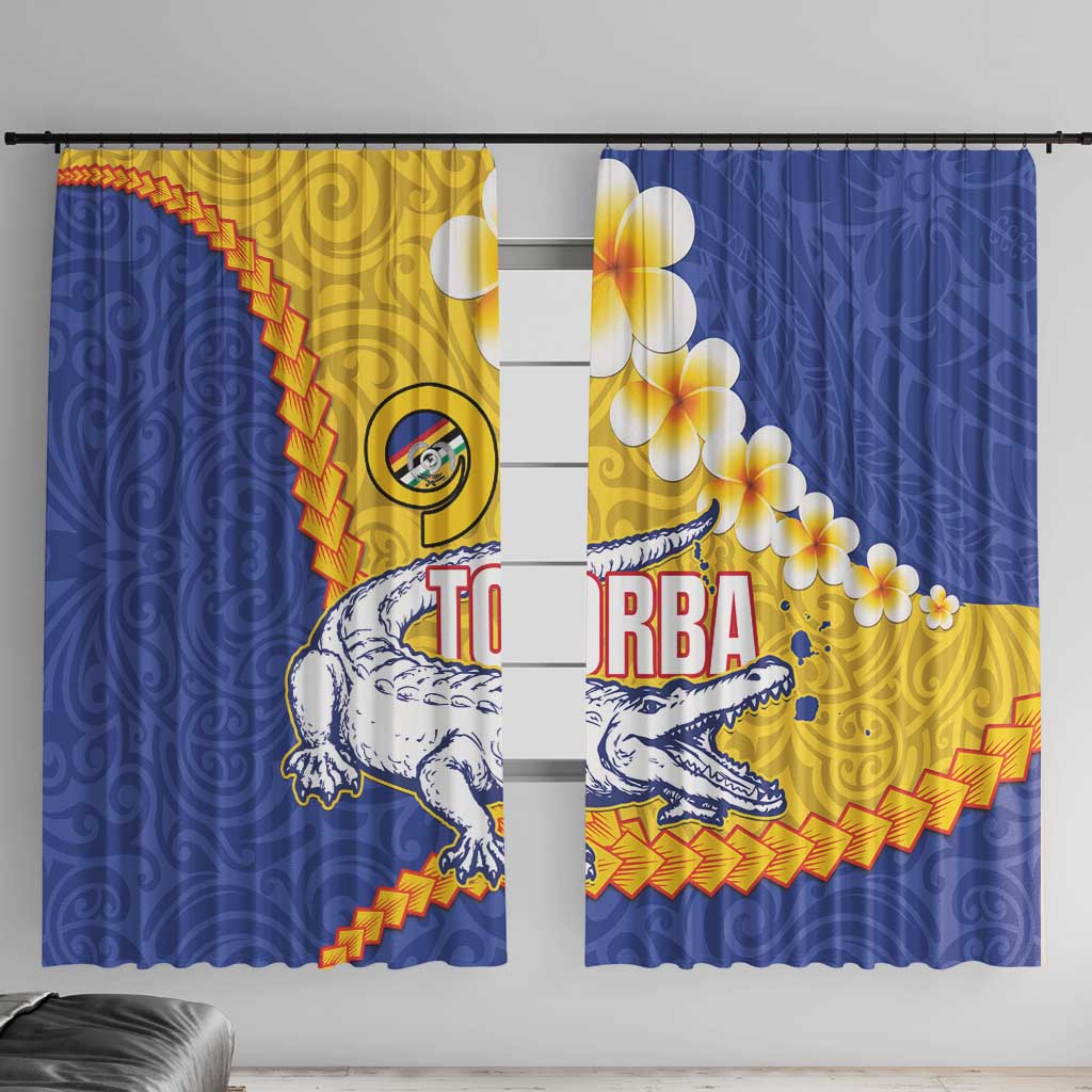 Torba Province Window Curtain Vanuatu Pattern Crocodile - Plumeria Flag Color LT14 With Hooks Yellow - Polynesian Pride