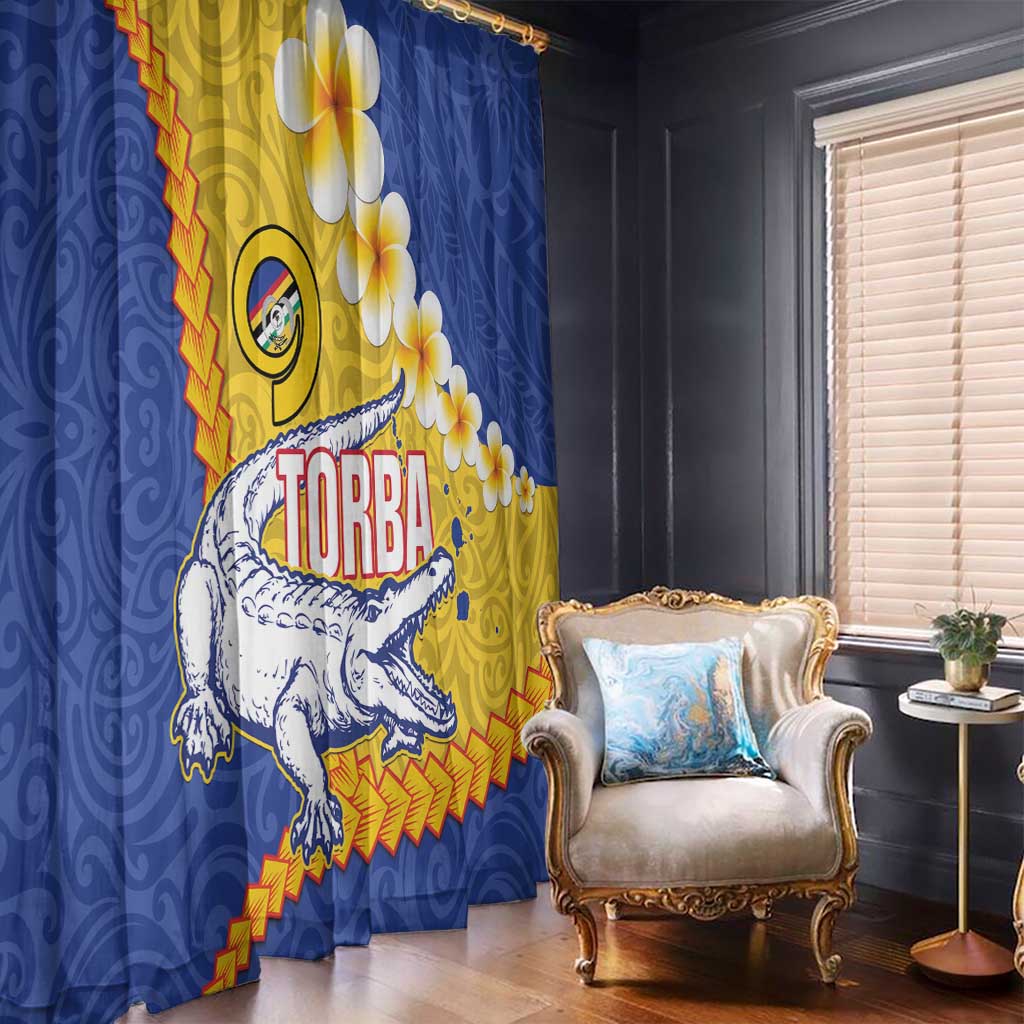 Torba Province Window Curtain Vanuatu Pattern Crocodile - Plumeria Flag Color LT14 - Polynesian Pride