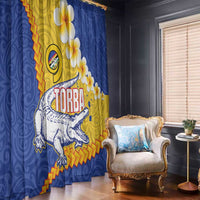 Torba Province Window Curtain Vanuatu Pattern Crocodile - Plumeria Flag Color LT14 - Polynesian Pride