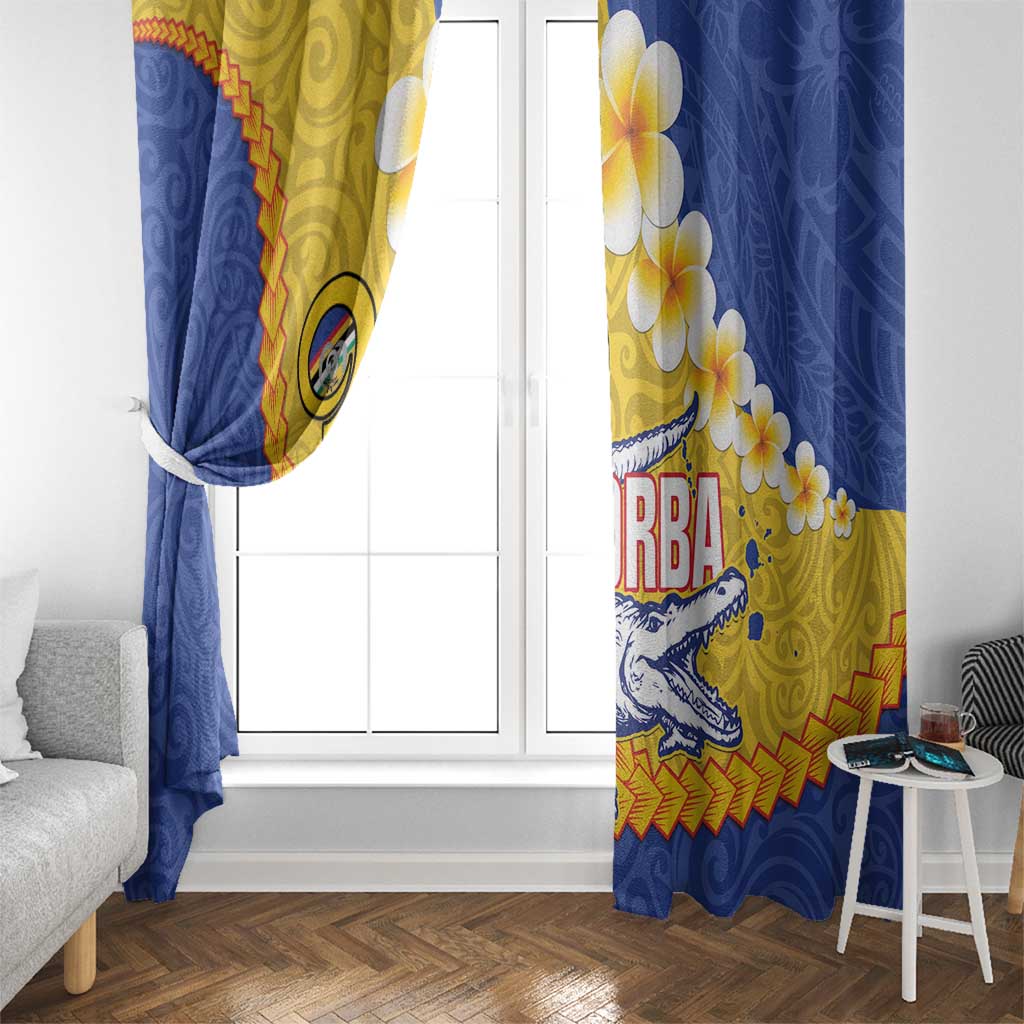 Torba Province Window Curtain Vanuatu Pattern Crocodile - Plumeria Flag Color LT14 - Polynesian Pride