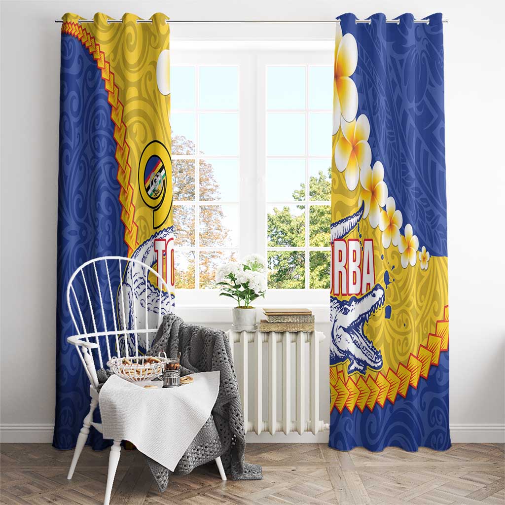 Torba Province Window Curtain Vanuatu Pattern Crocodile - Plumeria Flag Color LT14 - Polynesian Pride