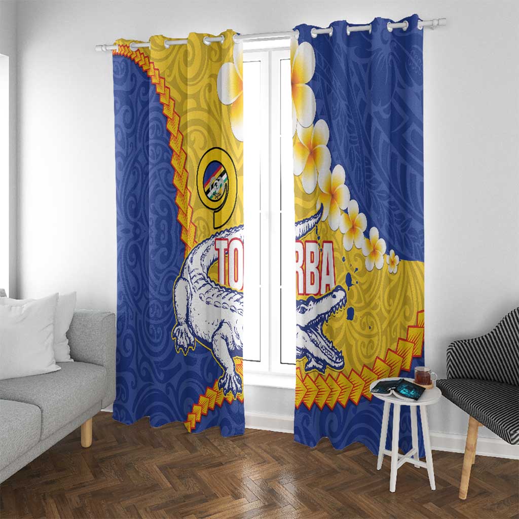 Torba Province Window Curtain Vanuatu Pattern Crocodile - Plumeria Flag Color LT14 With Grommets Yellow - Polynesian Pride