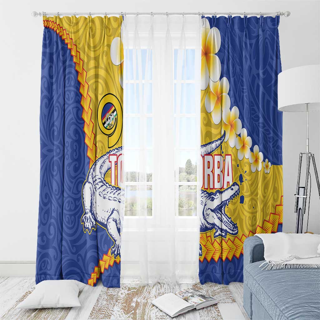 Torba Province Window Curtain Vanuatu Pattern Crocodile - Plumeria Flag Color LT14 - Polynesian Pride