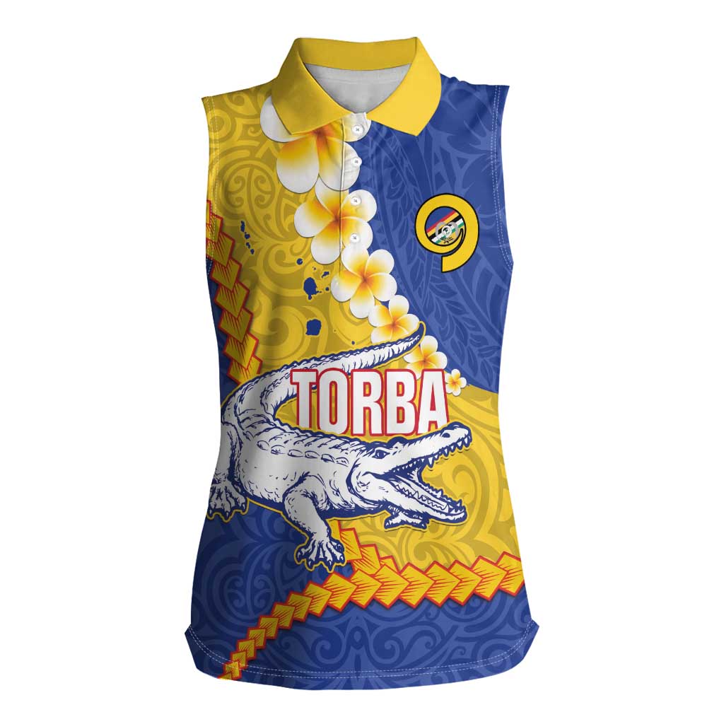 Torba Province Women Sleeveless Polo Shirt Vanuatu Pattern Crocodile - Plumeria Flag Color