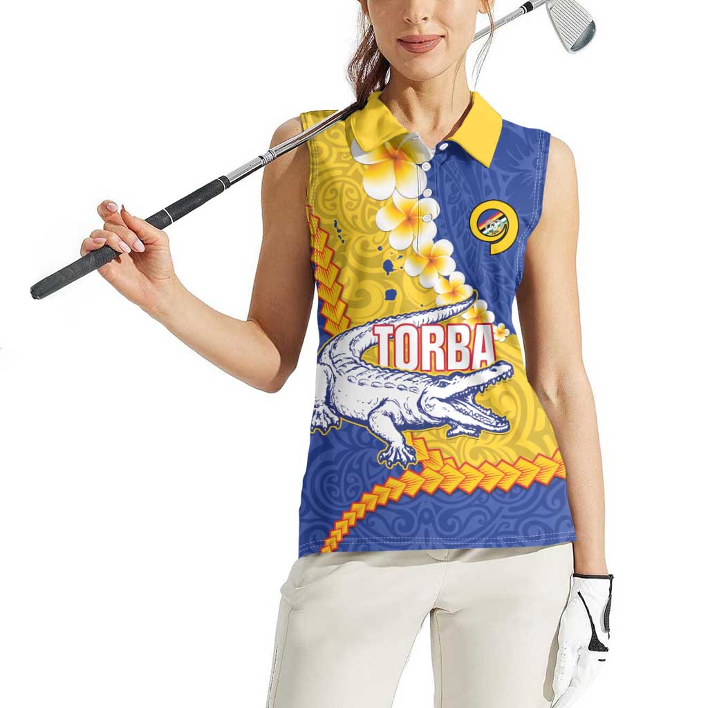 Torba Province Women Sleeveless Polo Shirt Vanuatu Pattern Crocodile - Plumeria Flag Color