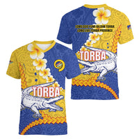 Torba Province Women V-Neck T-Shirt Vanuatu Pattern Crocodile - Plumeria Flag Color LT14 - Polynesian Pride