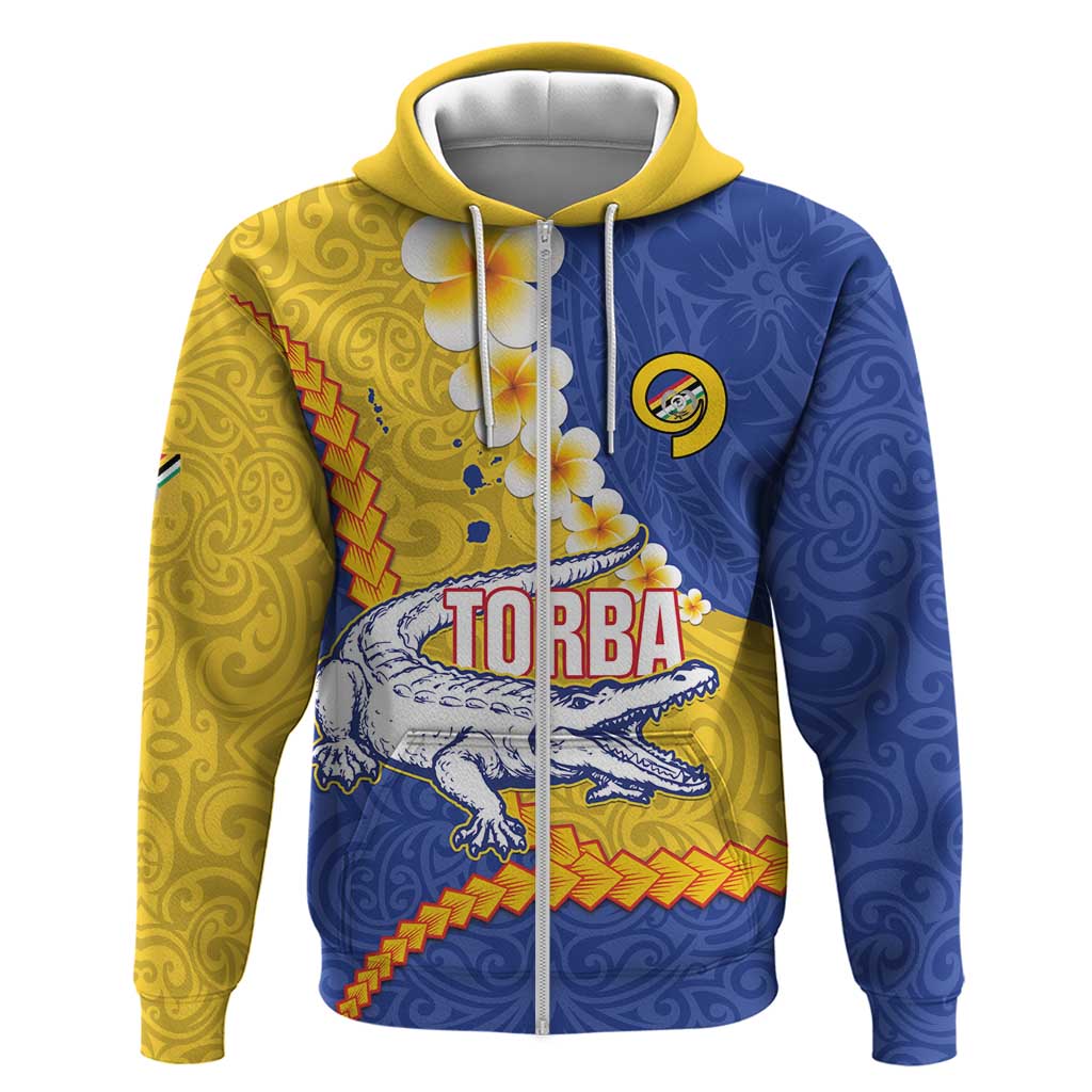 Torba Province Zip Hoodie Vanuatu Pattern Crocodile - Plumeria Flag Color