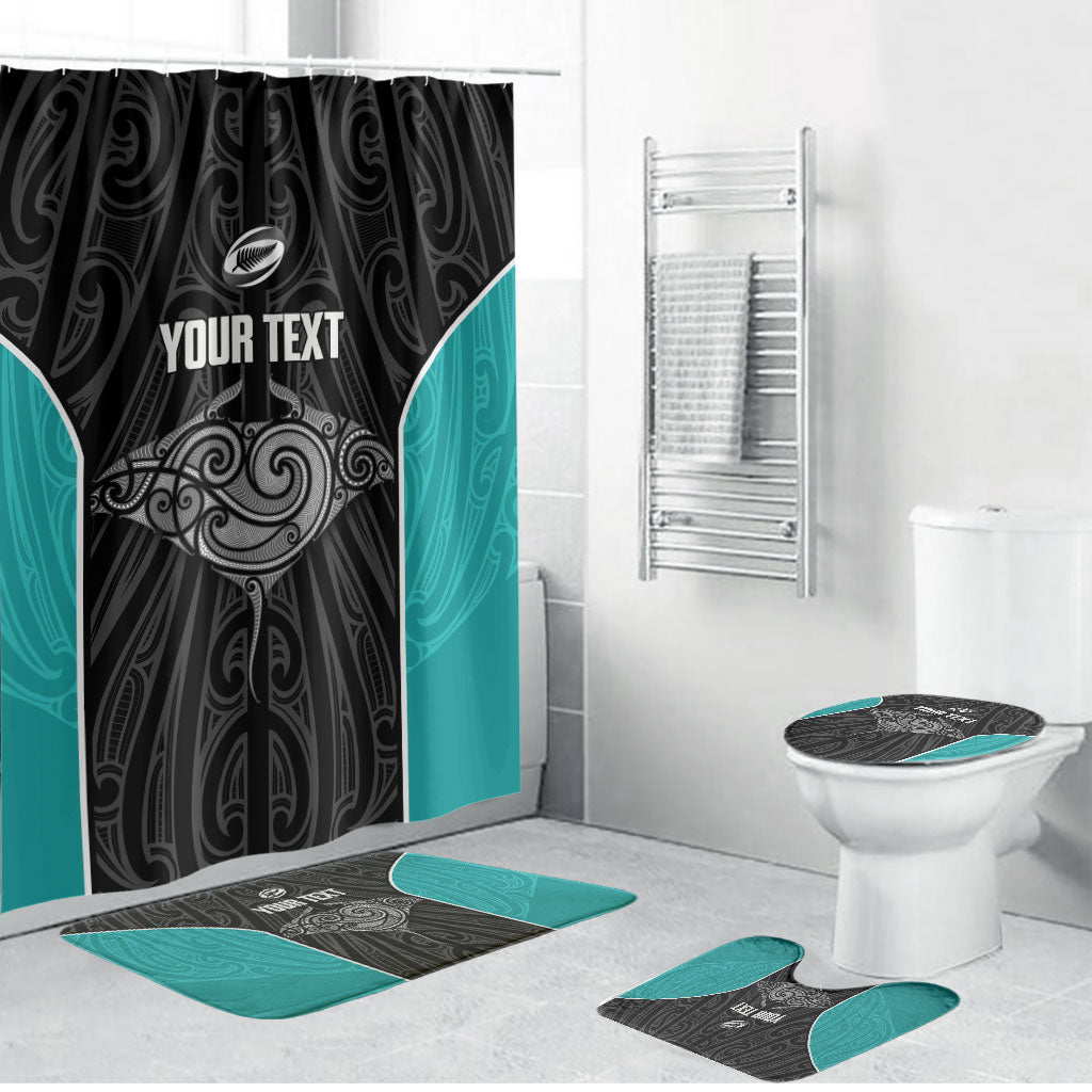 Custom New Zealand Stingray Oztag Bathroom Set Tag Rugby Maori Pattern Black Version LT14 Bathroom Set (4 pcs) Black - Polynesian Pride