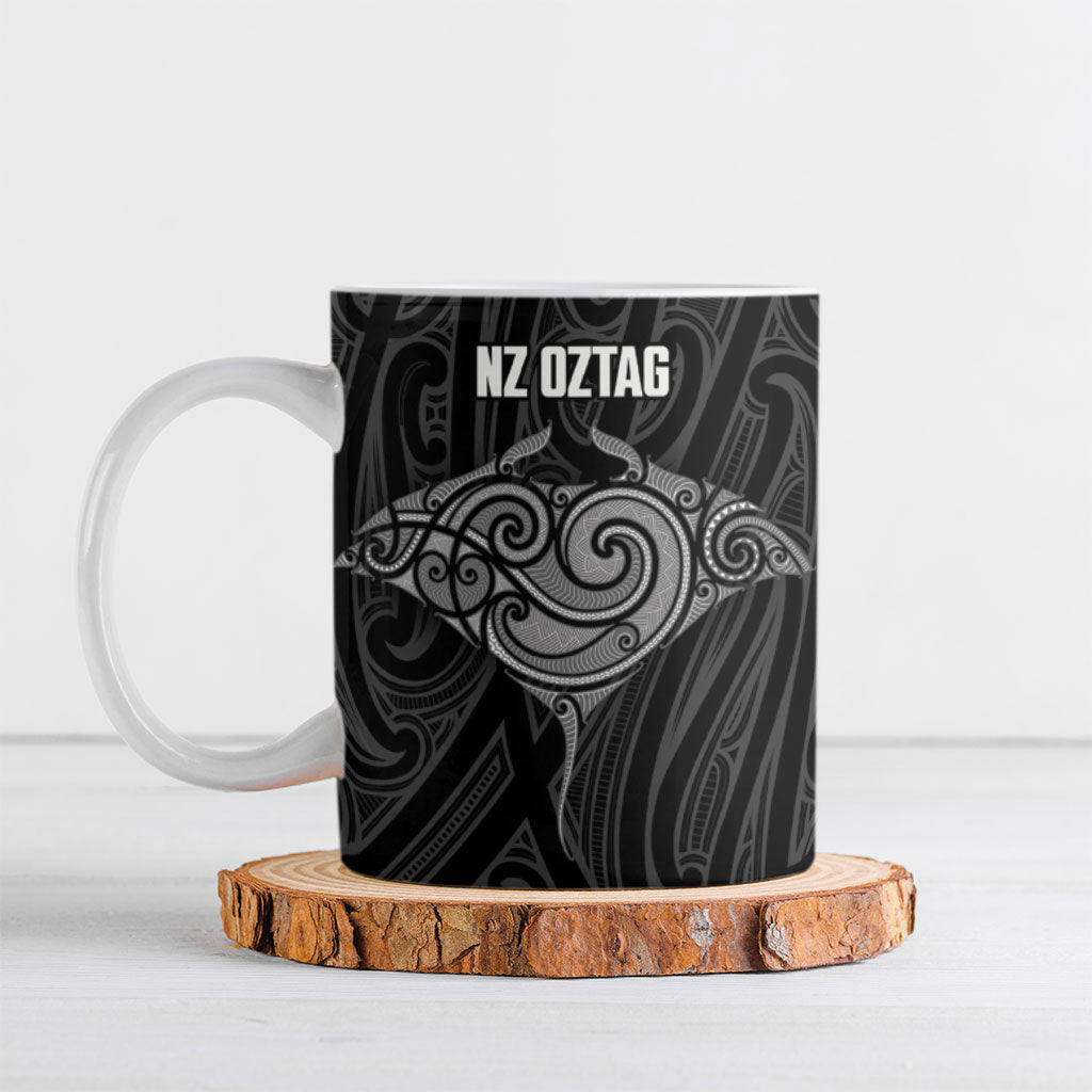 Custom New Zealand Stingray Oztag Ceramic Mug Tag Rugby Maori Pattern Black Version