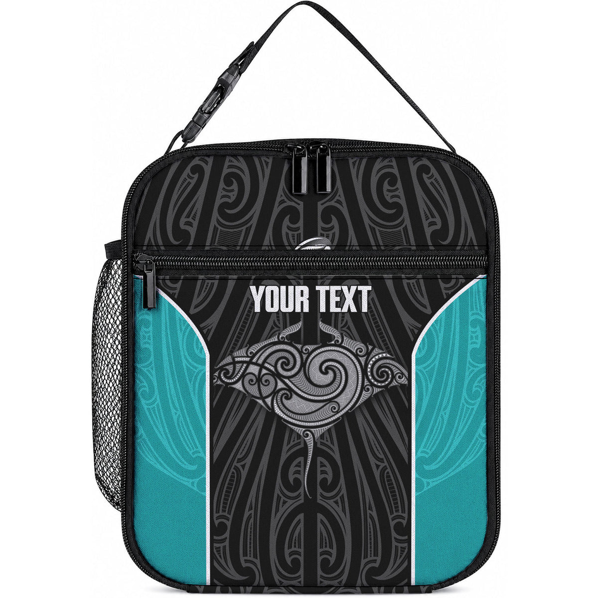 Custom New Zealand Stingray Oztag Lunch Bag Tag Rugby Maori Pattern Black Version LT14 10.2 × 8.3 × 4.3 inch Black - Polynesian Pride