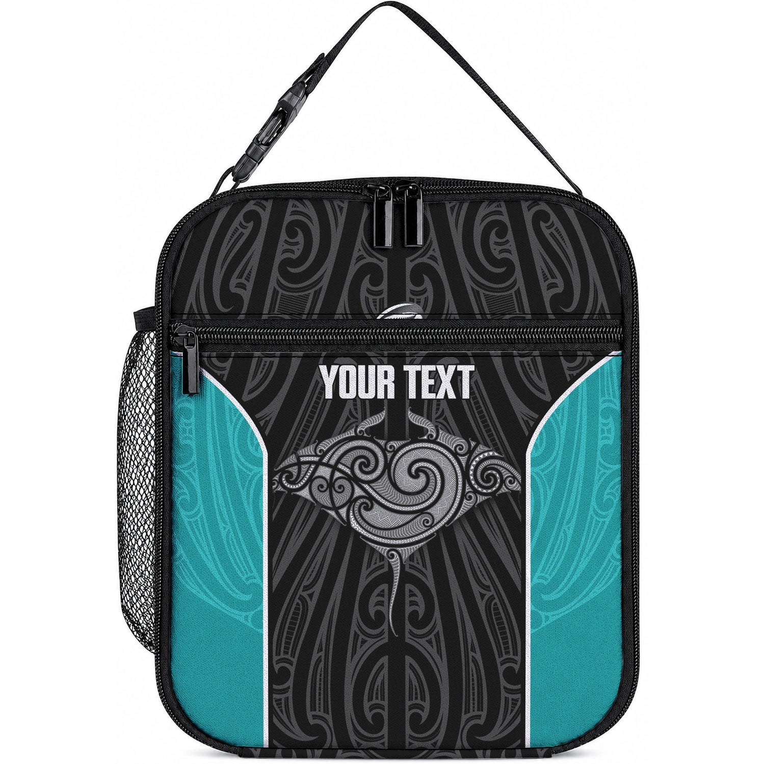 Custom New Zealand Stingray Oztag Lunch Bag Tag Rugby Maori Pattern Black Version