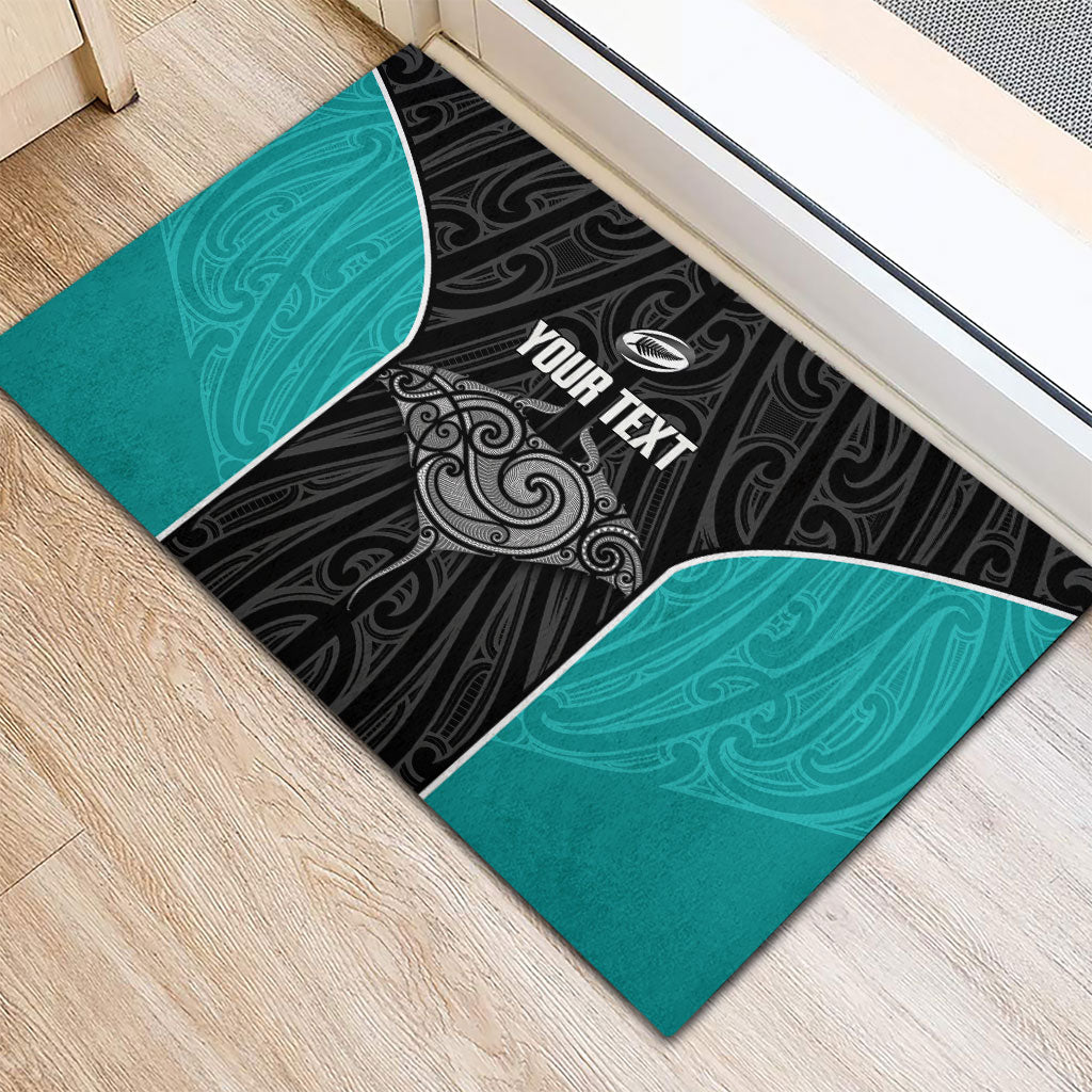 Custom New Zealand Stingray Oztag Rubber Doormat Tag Rugby Maori Pattern Black Version LT14 - Polynesian Pride