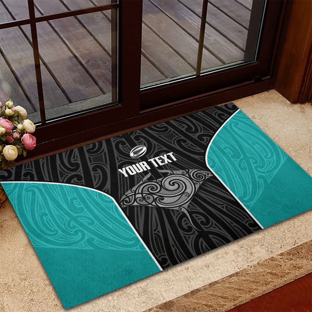 Custom New Zealand Stingray Oztag Rubber Doormat Tag Rugby Maori Pattern Black Version LT14 - Polynesian Pride