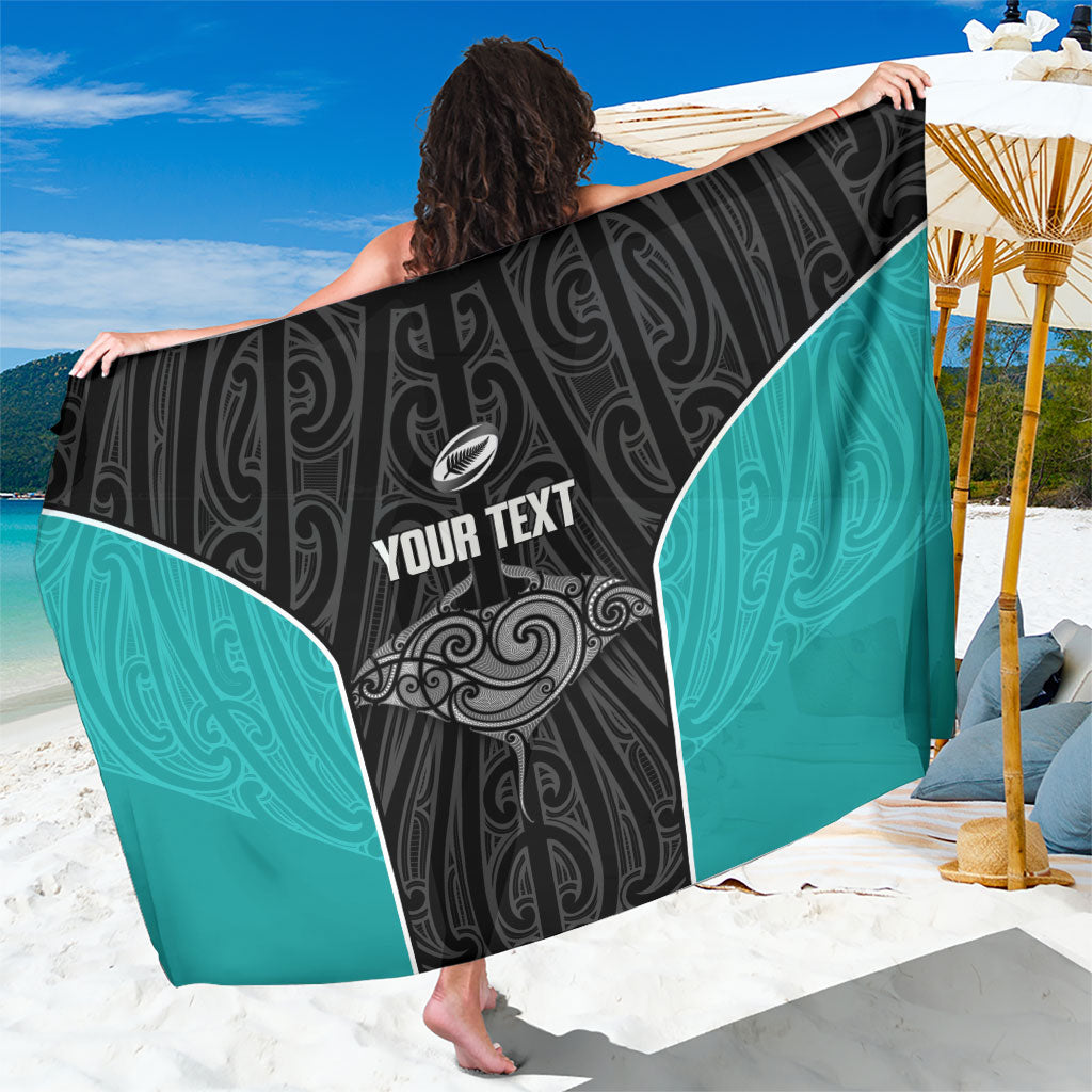 Custom New Zealand Stingray Oztag Sarong Tag Rugby Maori Pattern Black Version LT14 One Size 44 x 66 inches Black - Polynesian Pride